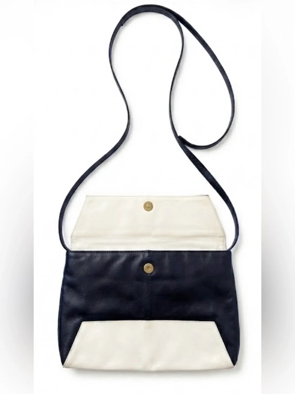 Vintage Charles Jourdan Paris Dark Navy & White Leather Convertible Shoulder Bag